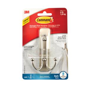 Command Double Satin Nickel Bath Hook Silver Command Double Satin Nickel Bath Hook Silver